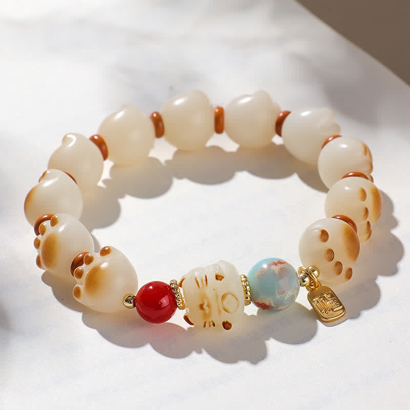 Nimara Ritual Natural Bodhi Seed Fu Character Cat Paw Design Luck Bracelet