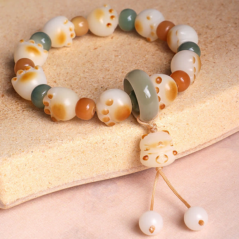 Nimara Ritual Natural Bodhi Seed Cat Paw Design Wealth Bracelet