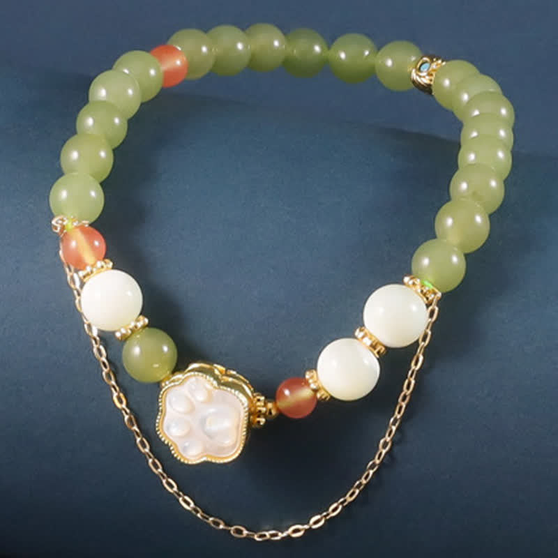 Nimara Ritual Natural Hetian Jade Tridacna Stone Cat Paw Design Prosperity Bracelet