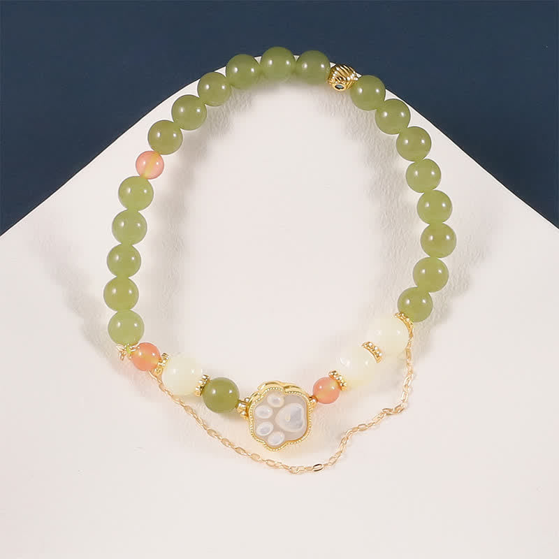 Nimara Ritual Natural Hetian Jade Tridacna Stone Cat Paw Design Prosperity Bracelet