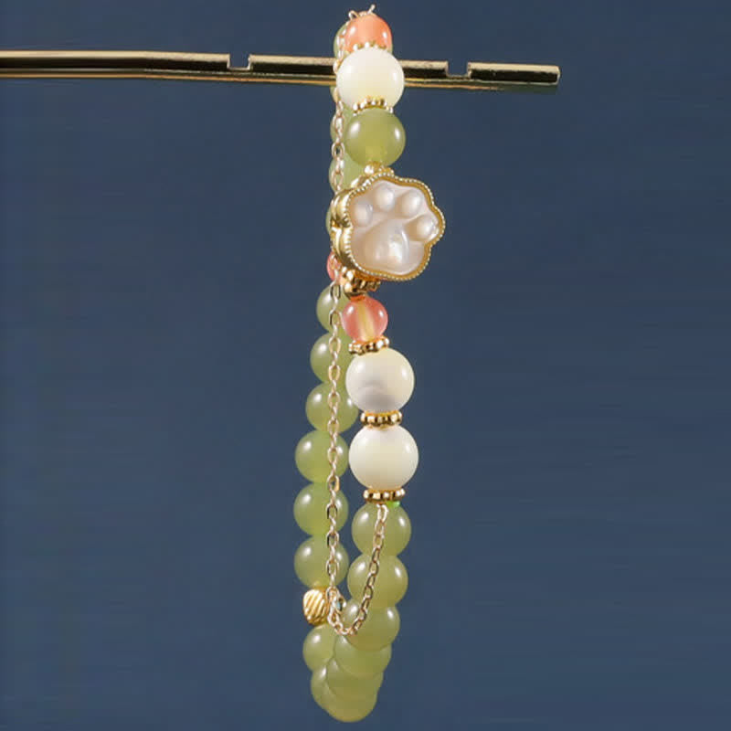 Nimara Ritual Natural Hetian Jade Tridacna Stone Cat Paw Design Prosperity Bracelet