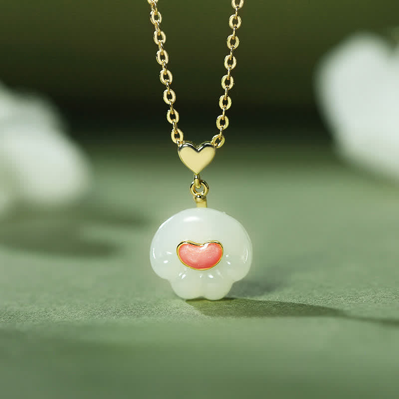 Nimara Ritual Natural Hetian Jade Cat Paw 925 Sterling Silver Luck Necklace