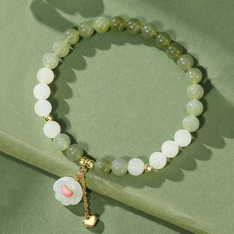 Nimara Ritual Natural Hetian Jade Heart Cat Paw Design Abundance Bracelet