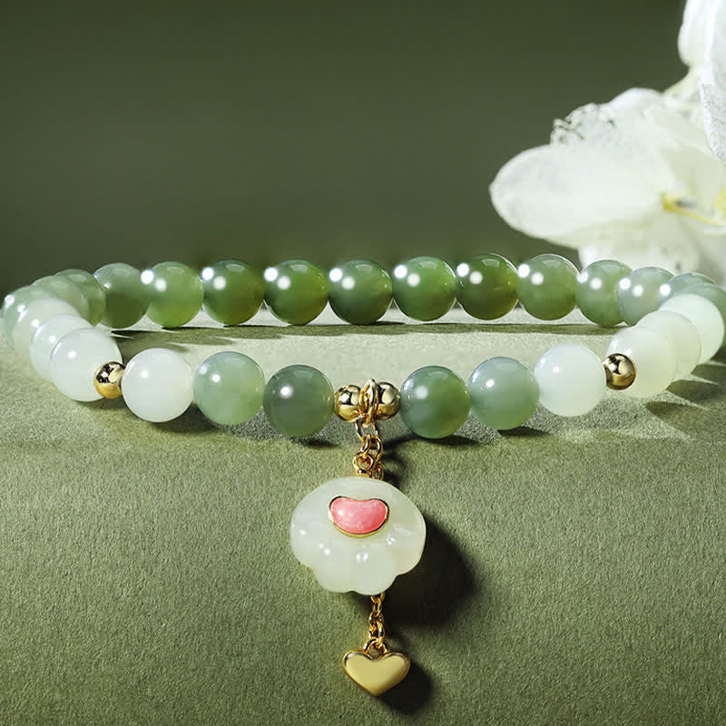 Nimara Ritual Natural Hetian Jade Heart Cat Paw Design Abundance Bracelet