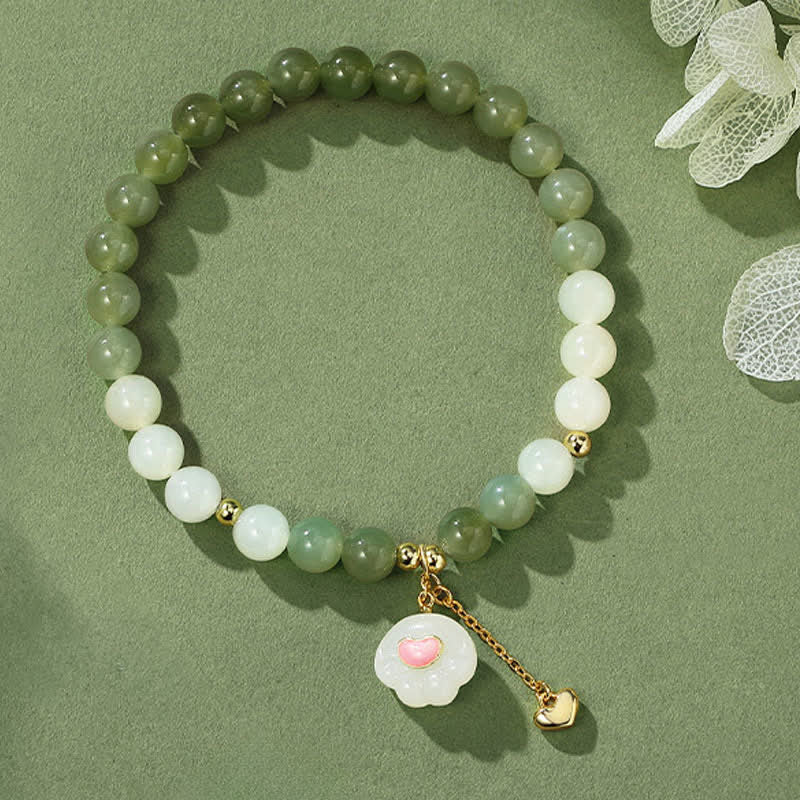 Nimara Ritual Natural Hetian Jade Heart Cat Paw Design Abundance Bracelet
