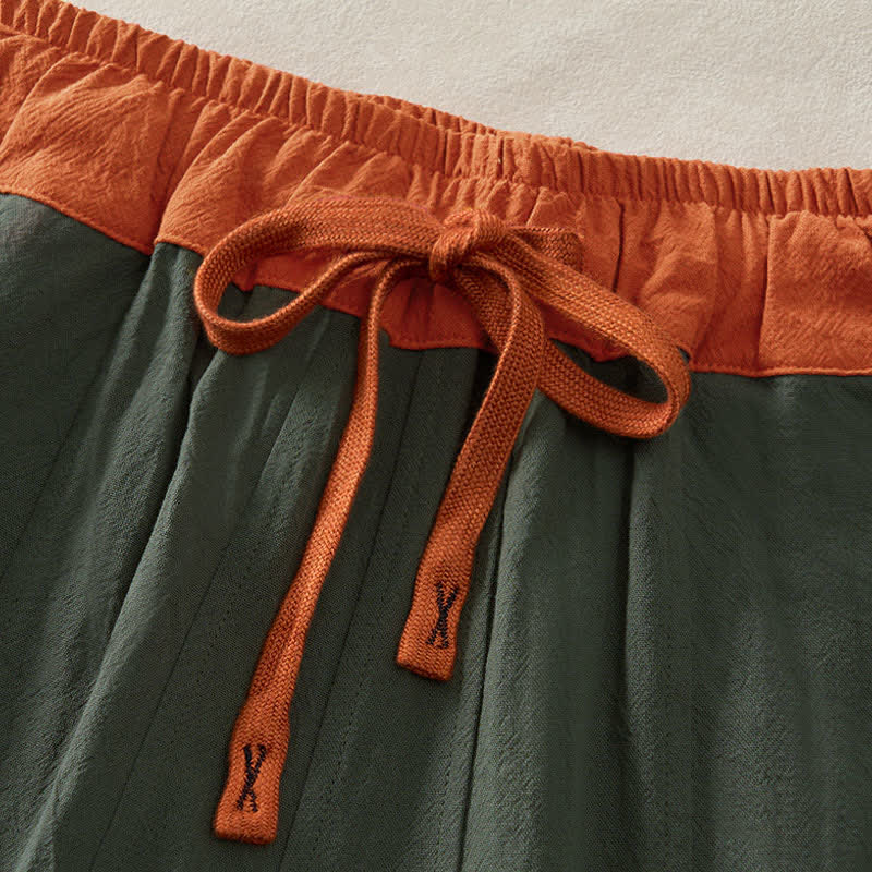 Nimara Ritual Color Contrast Corduroy Cotton Women's Thermal Fleece-Lined Harem Pants With Pockets