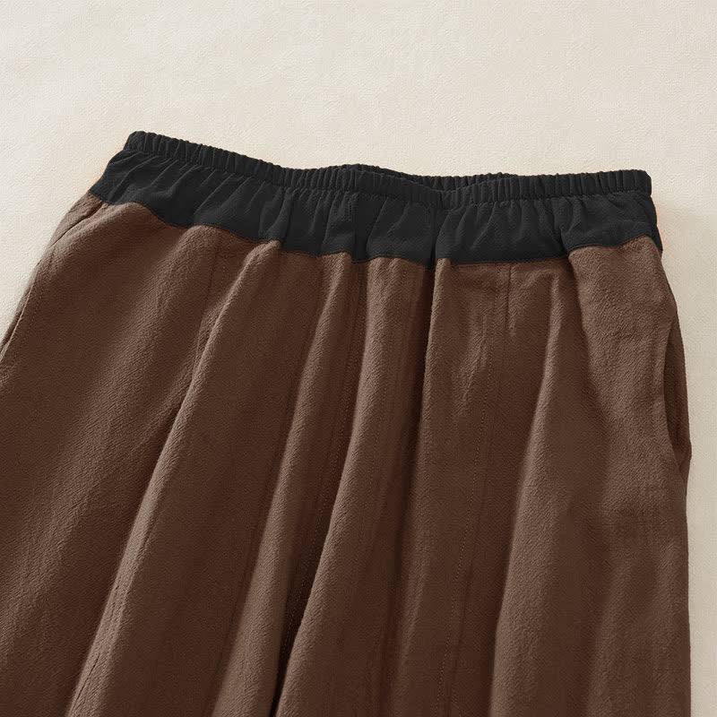 Nimara Ritual Color Contrast Corduroy Cotton Women's Thermal Fleece-Lined Harem Pants With Pockets