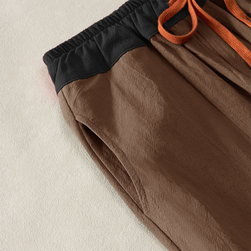 Nimara Ritual Color Contrast Corduroy Cotton Women's Thermal Fleece-Lined Harem Pants With Pockets
