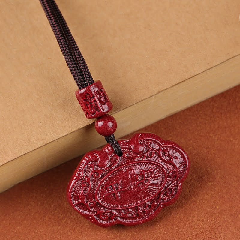 Nimara Ritual Cinnabar Fu Character Ruyi Lock Rope Luck Necklace