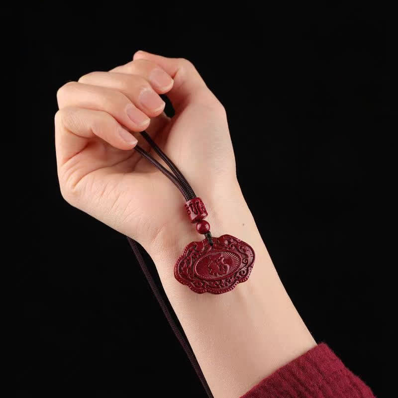 Nimara Ritual Cinnabar Fu Character Ruyi Lock Rope Luck Necklace