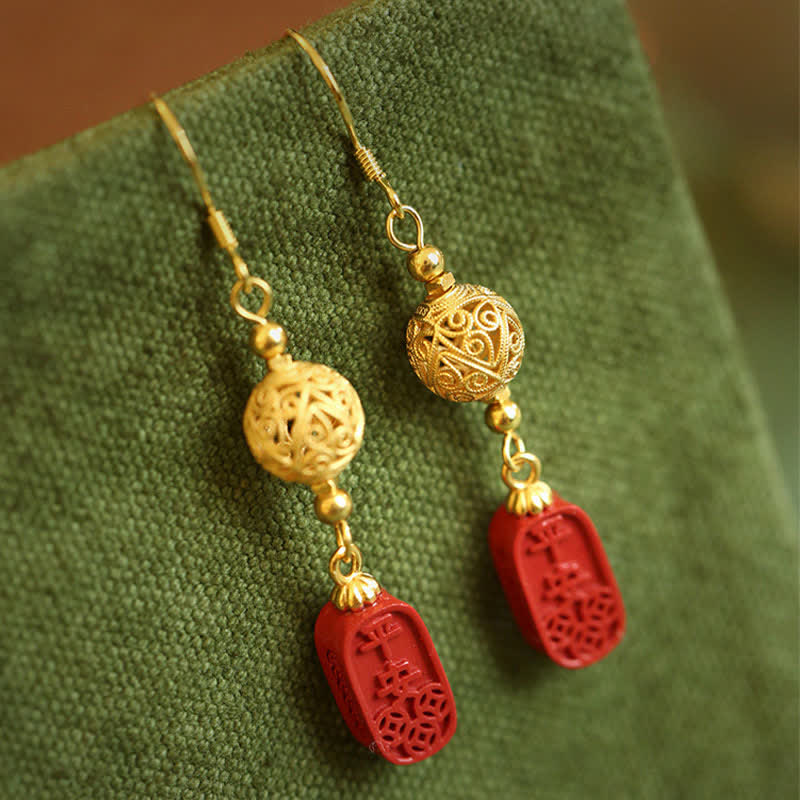Nimara Ritual Cinnabar Copper Filigree Blessing Drop Earrings