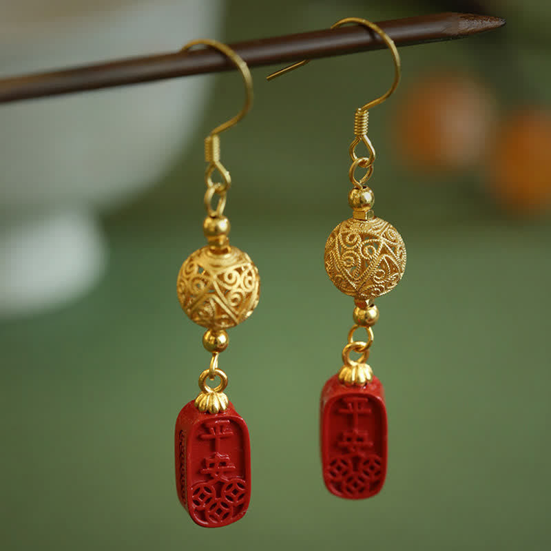 Nimara Ritual Cinnabar Copper Filigree Blessing Drop Earrings