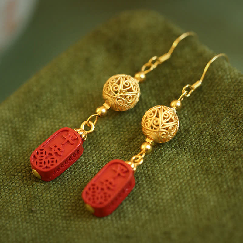 Nimara Ritual Cinnabar Copper Filigree Blessing Drop Earrings