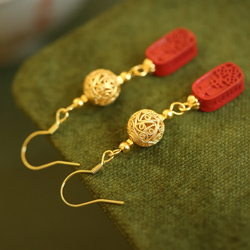 Nimara Ritual Cinnabar Copper Filigree Blessing Drop Earrings