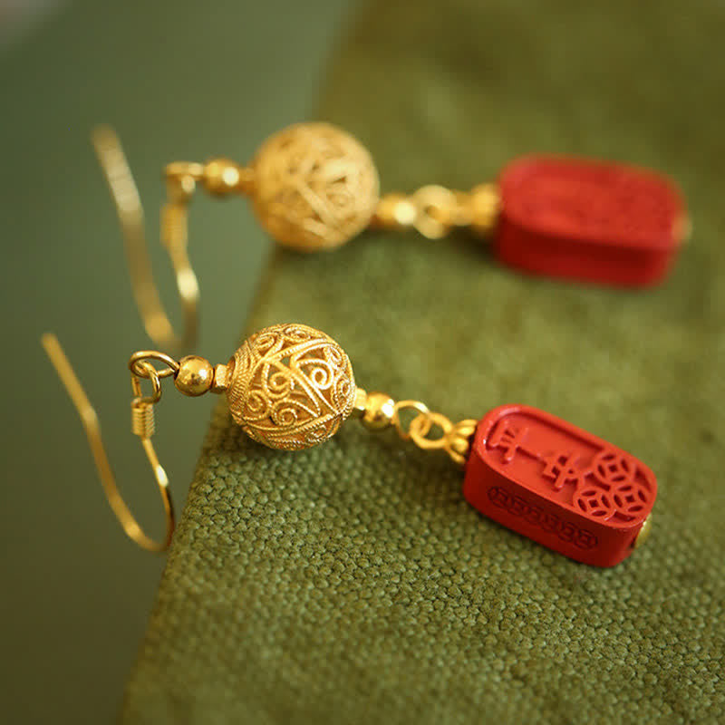Nimara Ritual Cinnabar Copper Filigree Blessing Drop Earrings
