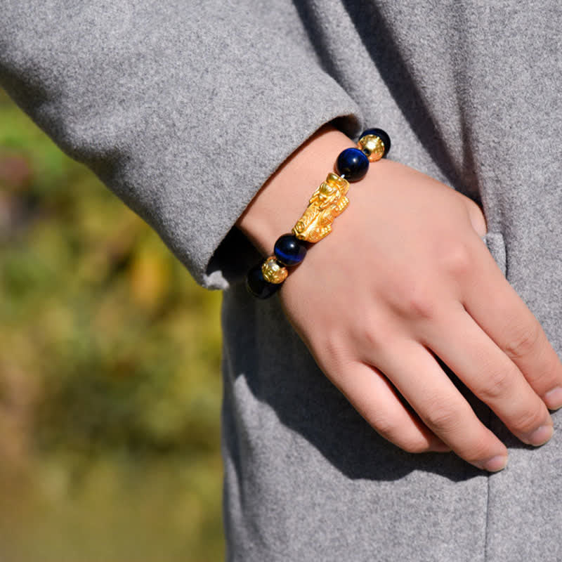 Nimara Ritual Natural Tiger Eye Pixiu Fu Character Om Mani Padme Hum Bead Courage Bracelet