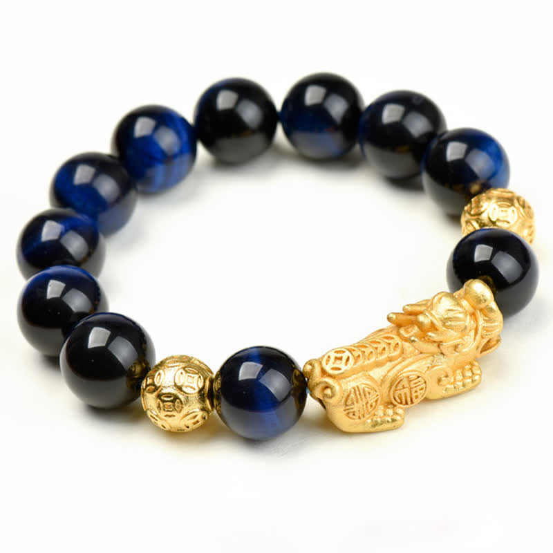 Nimara Ritual Natural Tiger Eye Pixiu Fu Character Om Mani Padme Hum Bead Courage Bracelet