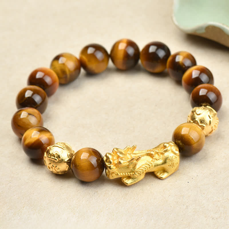 Nimara Ritual Natural Tiger Eye Pixiu Fu Character Om Mani Padme Hum Bead Courage Bracelet
