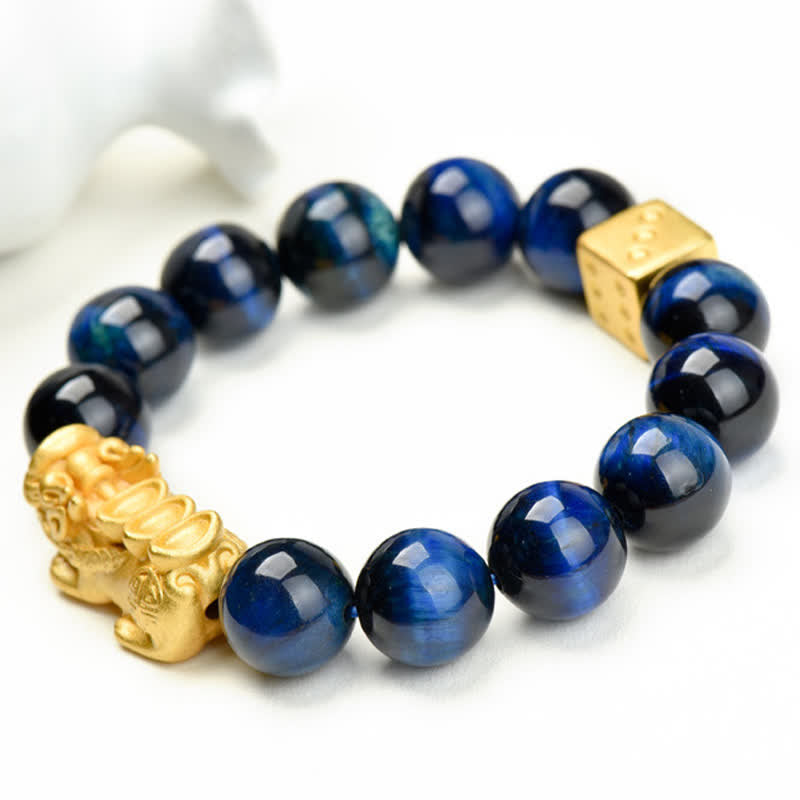 Nimara Ritual Natural Tiger Eye Pixiu Fu Character Om Mani Padme Hum Bead Courage Bracelet