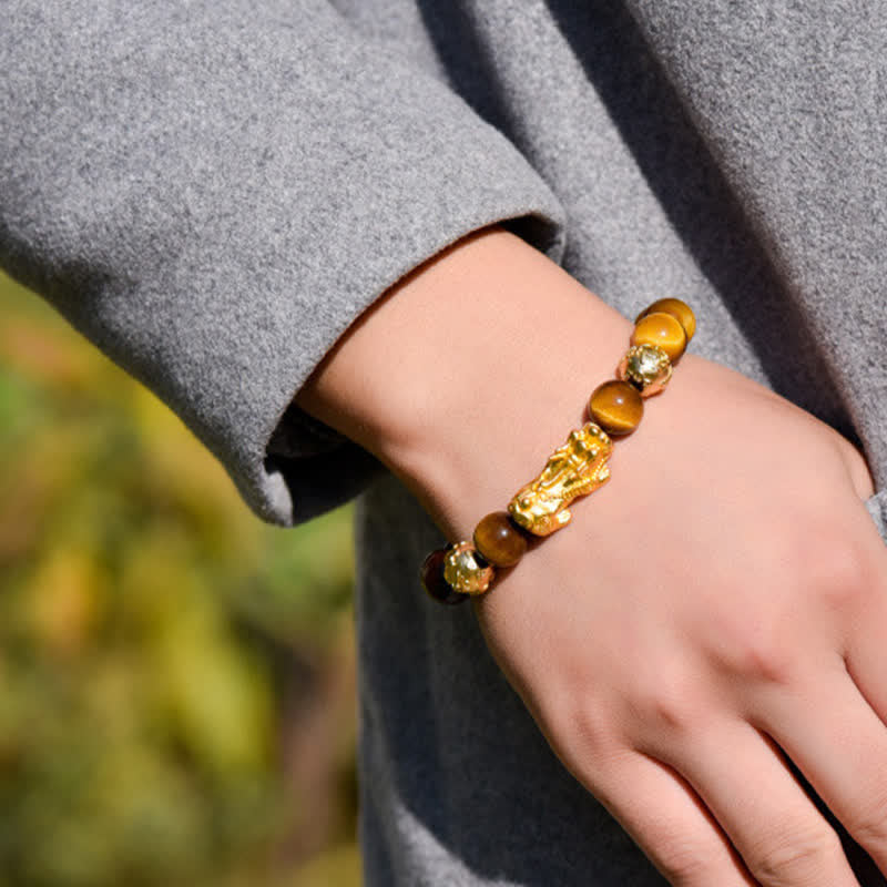 Nimara Ritual Natural Tiger Eye Pixiu Fu Character Om Mani Padme Hum Bead Courage Bracelet