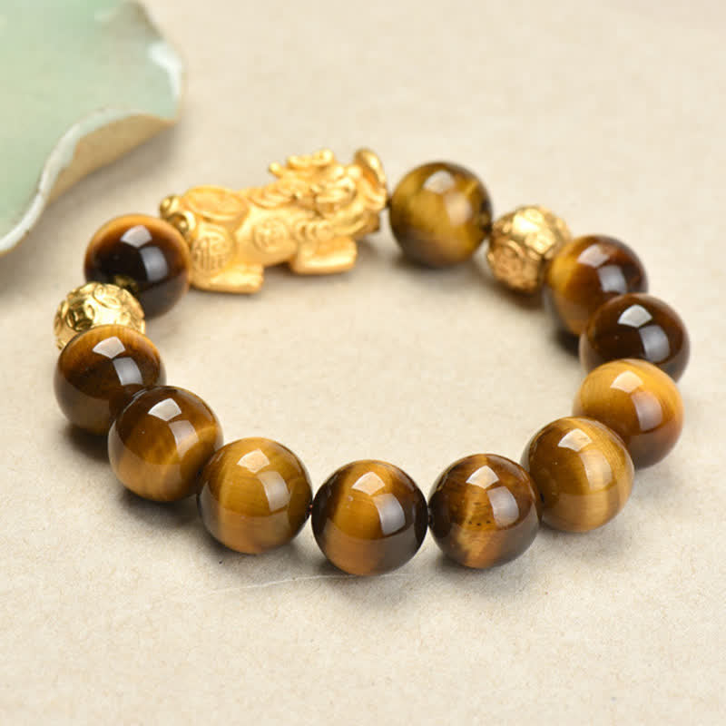 Nimara Ritual Natural Tiger Eye Pixiu Fu Character Om Mani Padme Hum Bead Courage Bracelet