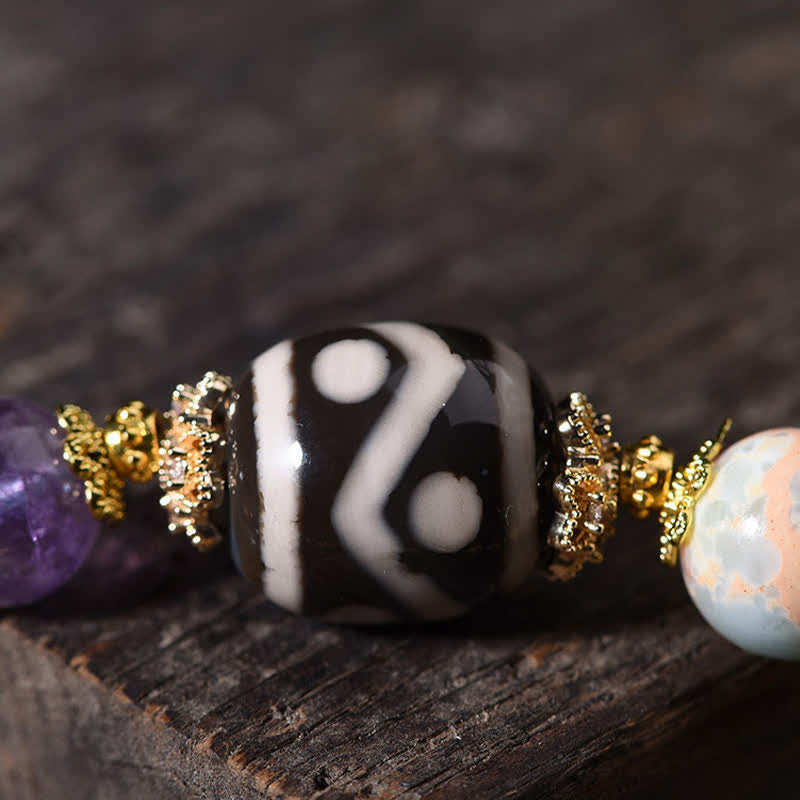 Nimara Ritual Natural Dzi Beads Amethyst Tiger Eye Bead Health Bracelet