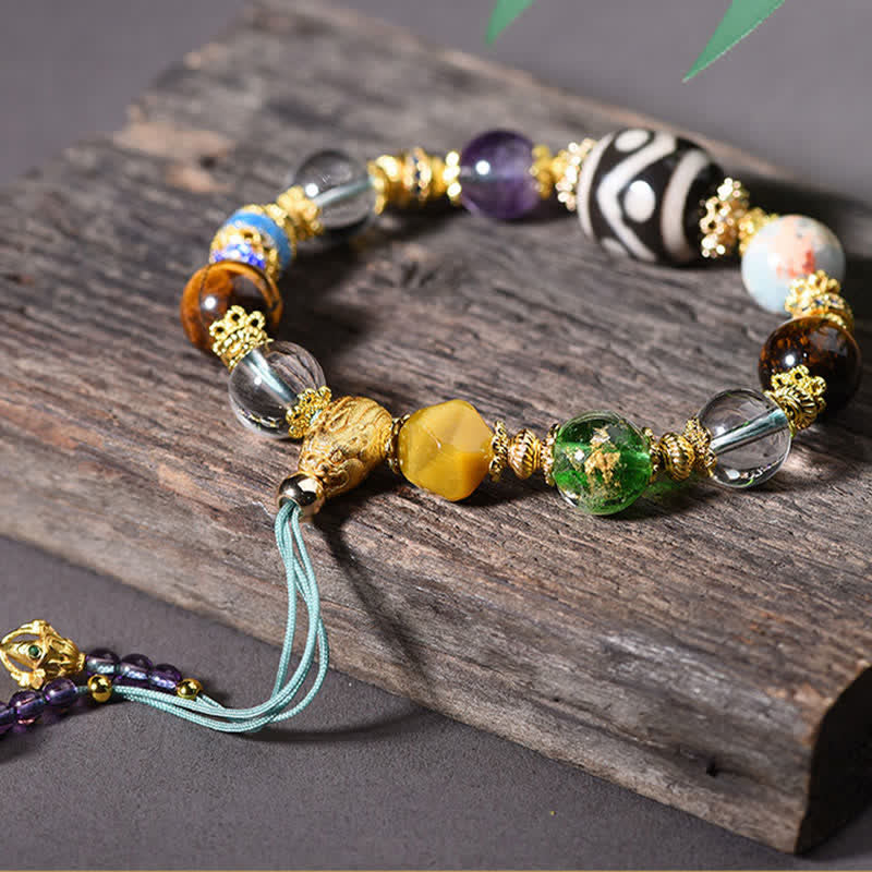 Nimara Ritual Natural Dzi Beads Amethyst Tiger Eye Bead Health Bracelet