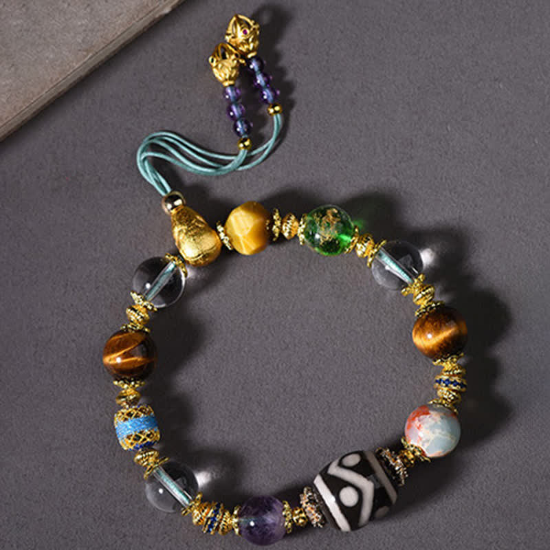 Nimara Ritual Natural Dzi Beads Amethyst Tiger Eye Bead Health Bracelet