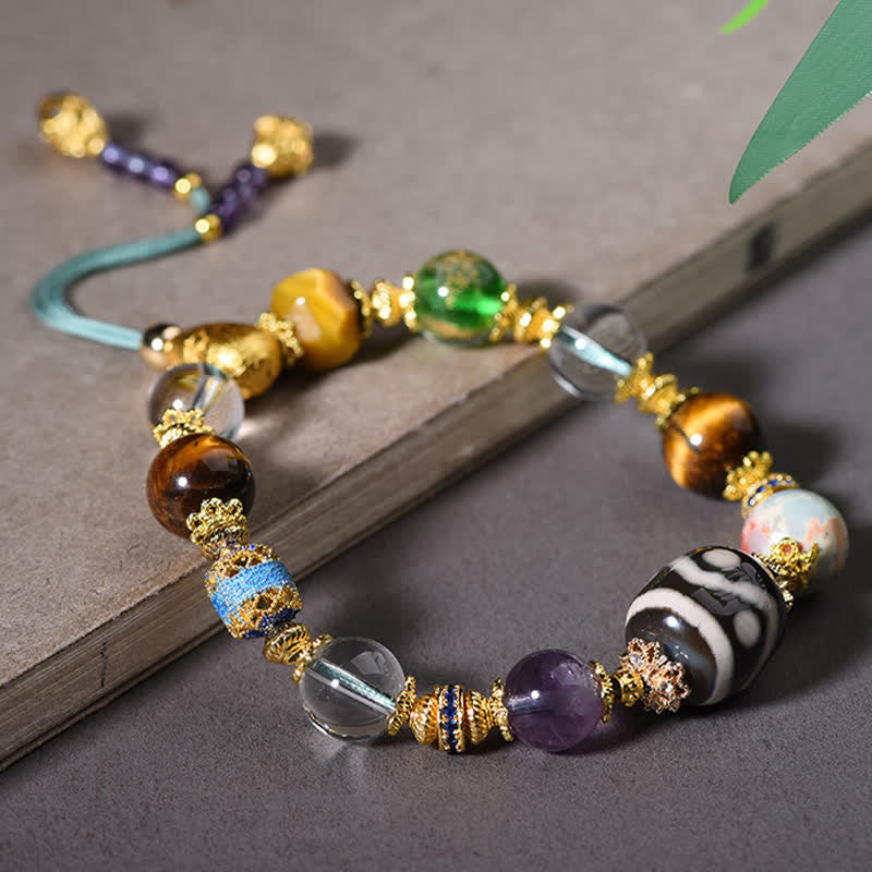 Nimara Ritual Natural Dzi Beads Amethyst Tiger Eye Bead Health Bracelet
