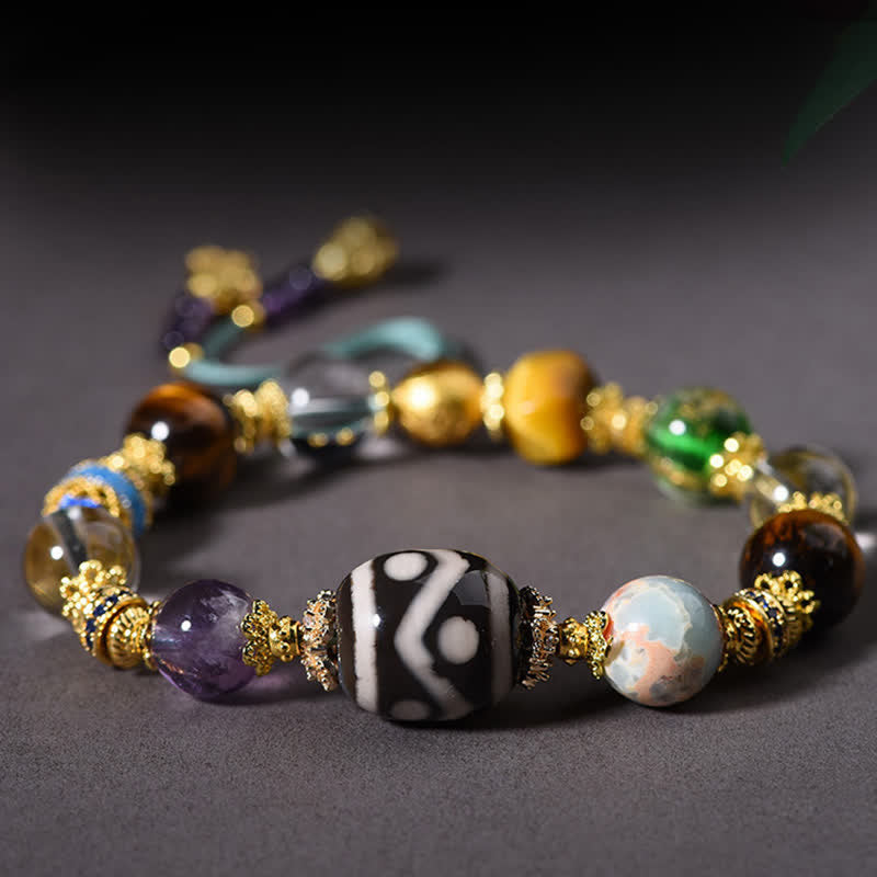 Nimara Ritual Natural Dzi Beads Amethyst Tiger Eye Bead Health Bracelet