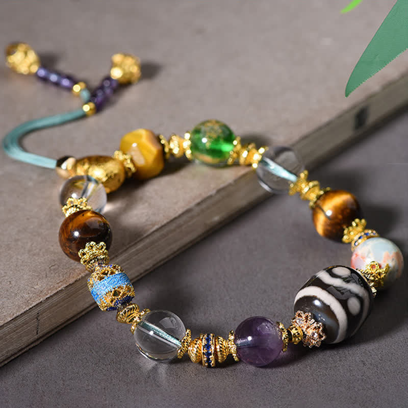 Nimara Ritual Natural Dzi Beads Amethyst Tiger Eye Bead Health Bracelet