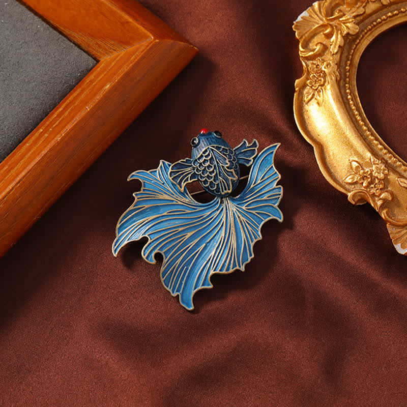 Nimara Ritual CloisonnA Enamel Elegant Blue Koi Fish Brooch
