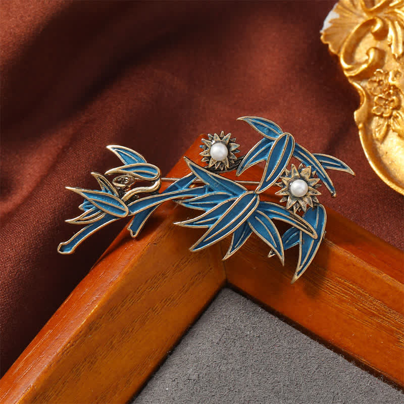 Nimara Ritual CloisonnA Enamel Blue Bamboo Elegant Brooch
