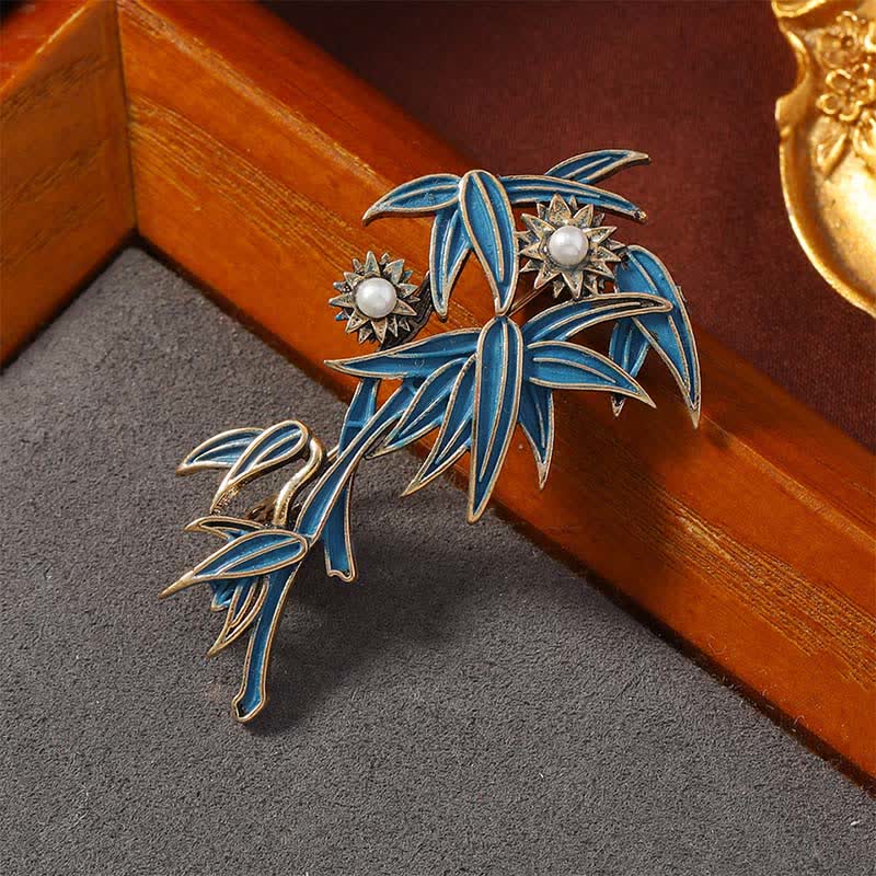 Nimara Ritual CloisonnA Enamel Blue Bamboo Elegant Brooch