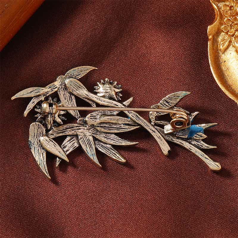 Nimara Ritual CloisonnA Enamel Blue Bamboo Elegant Brooch