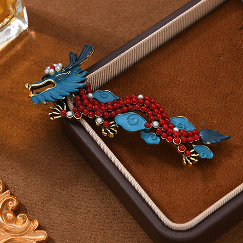 Nimara Ritual Blue Dragon Red Turquoise Luck Brooch