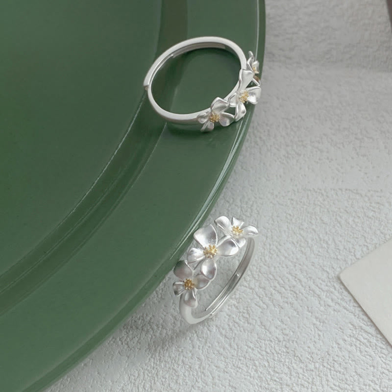 Nimara Ritual 925 Sterling Silver Gardenia Design Protection Adjustable Ring