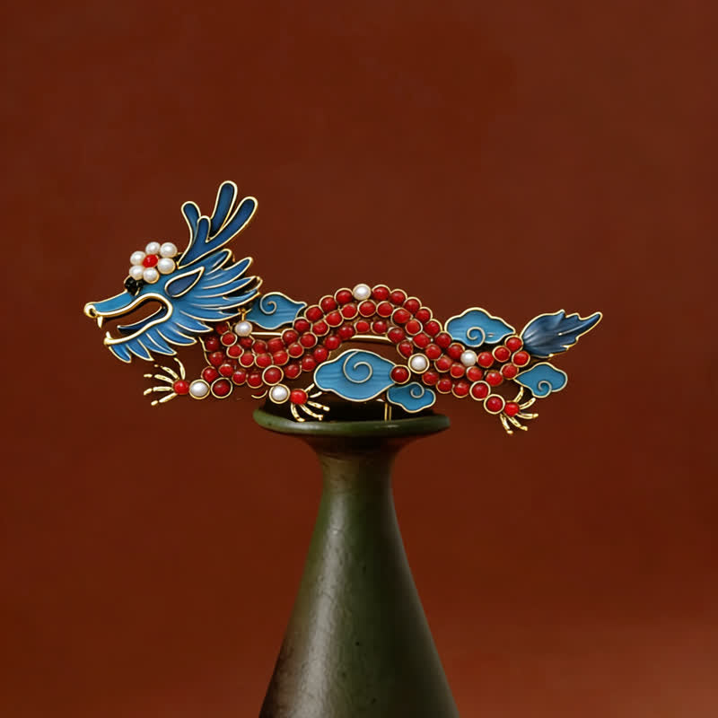 Nimara Ritual Blue Dragon Red Turquoise Luck Brooch