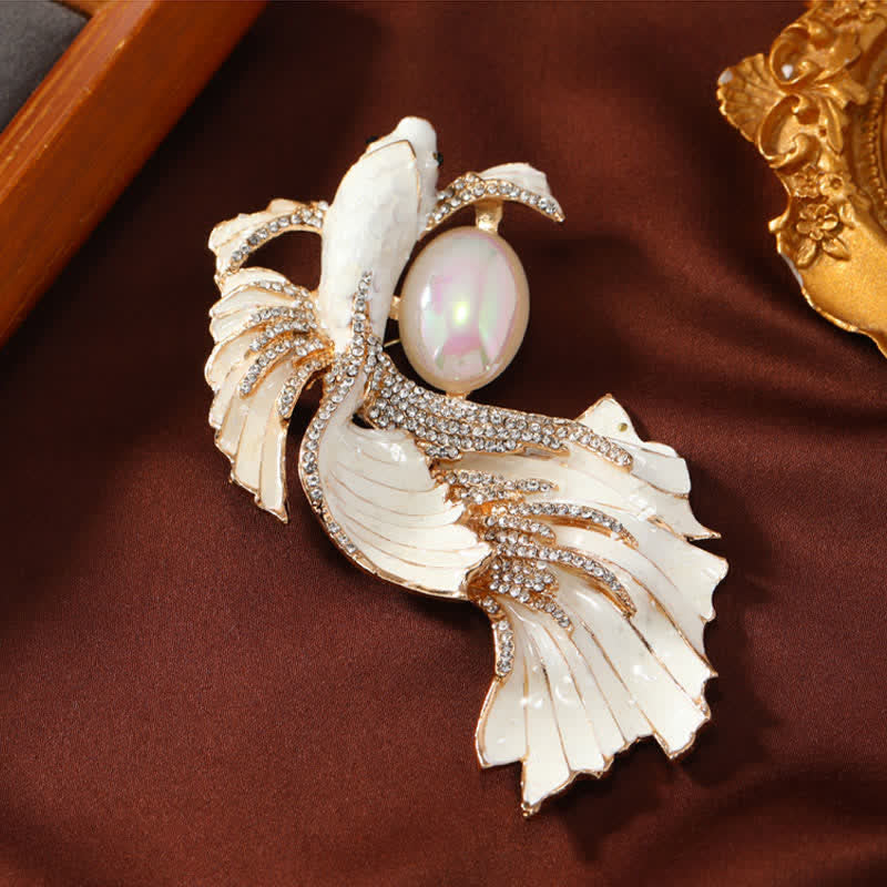 Luck and Wealth Glazed Koi Fish Pearl Brooch