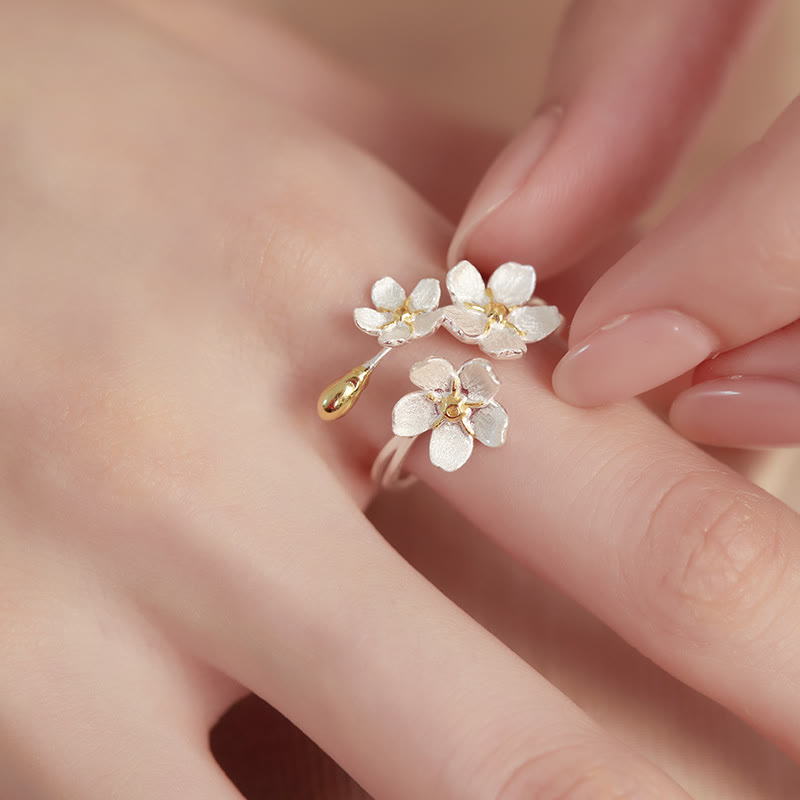 Nimara Ritual 925 Sterling Silver Iris Flower Design Protection Adjustable Ring