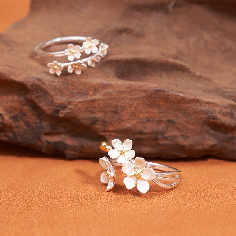 Nimara Ritual 925 Sterling Silver Iris Flower Design Protection Adjustable Ring