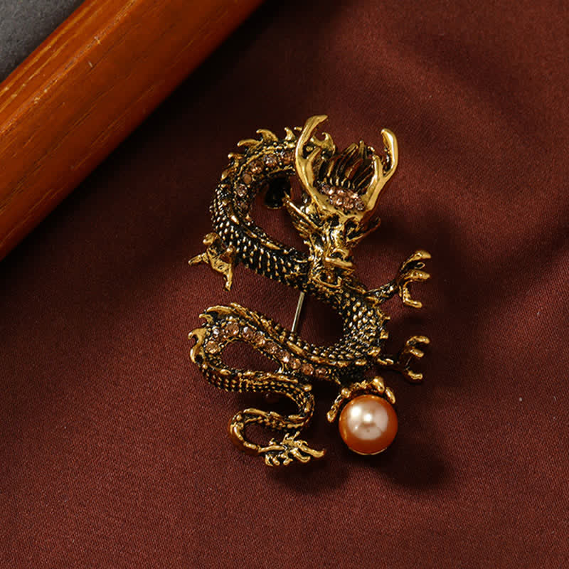 Protection and Strength Domineering Dragon Pearl Brooch