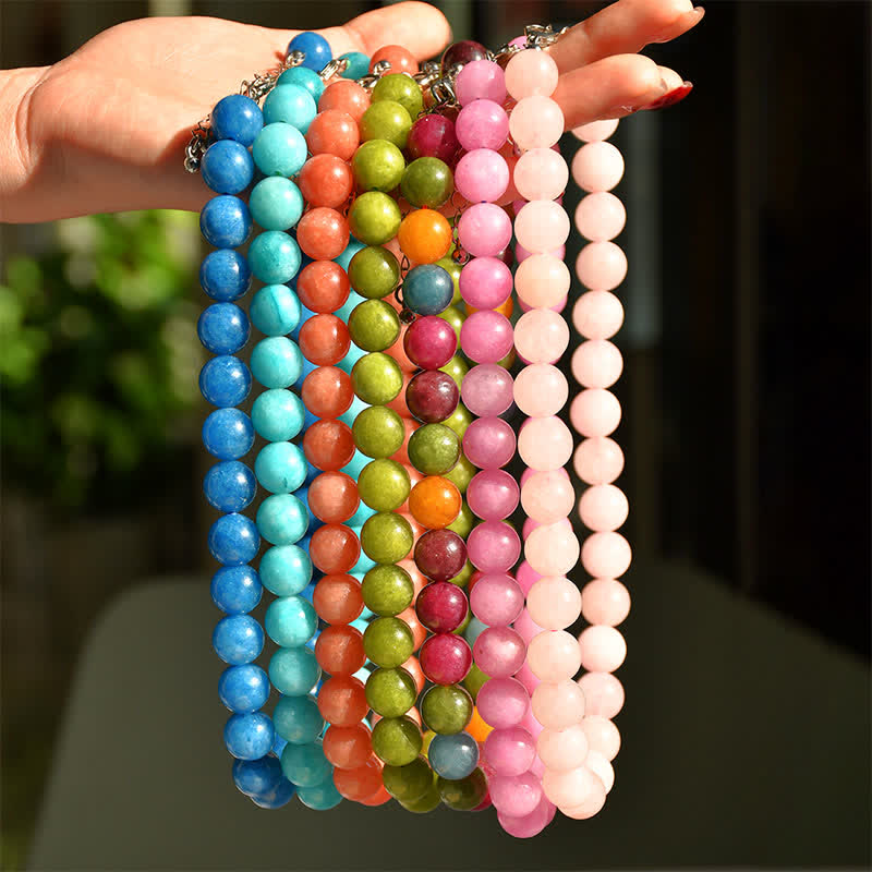 Nimara Ritual 12mm Natural Crystal Aquamarine Tourmaline Bead Healing Necklace