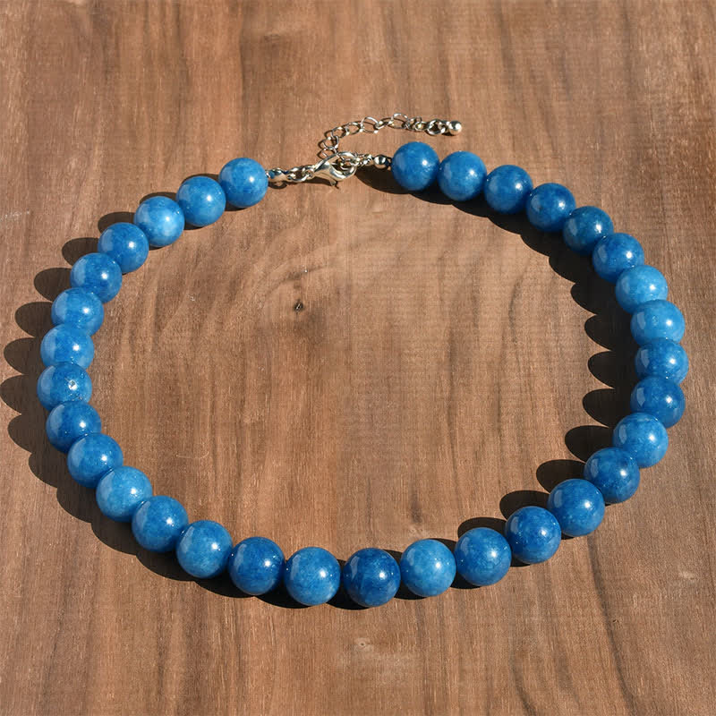 Nimara Ritual 12mm Natural Crystal Aquamarine Tourmaline Bead Healing Necklace