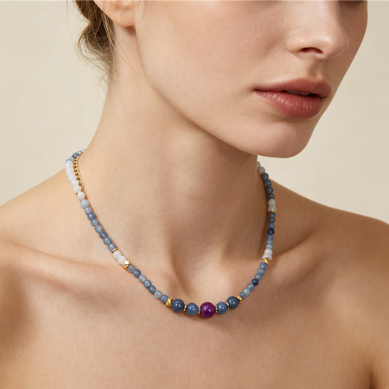 Nimara Ritual Natural Blue Aventurine White Jade Bead Calm Necklace