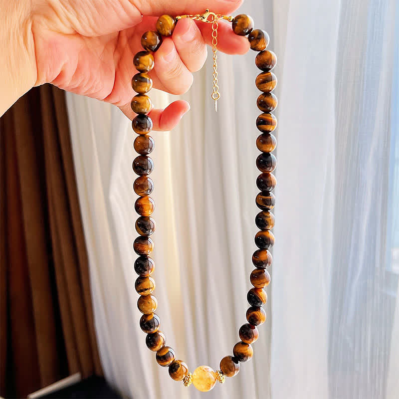 Nimara Ritual Natural Tiger Eye Citrine Bead Courage Necklace