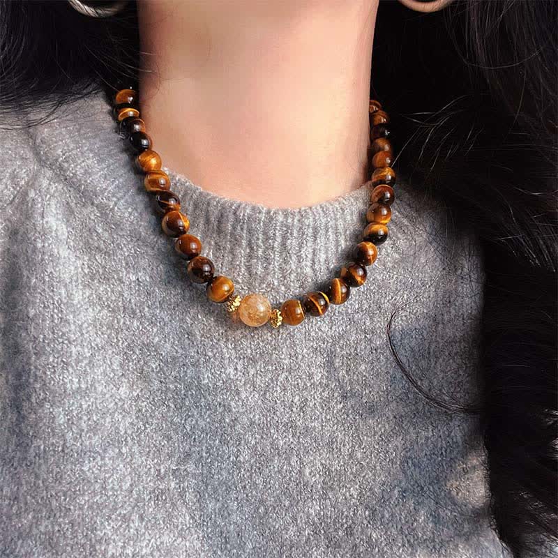 Nimara Ritual Natural Tiger Eye Citrine Bead Courage Necklace