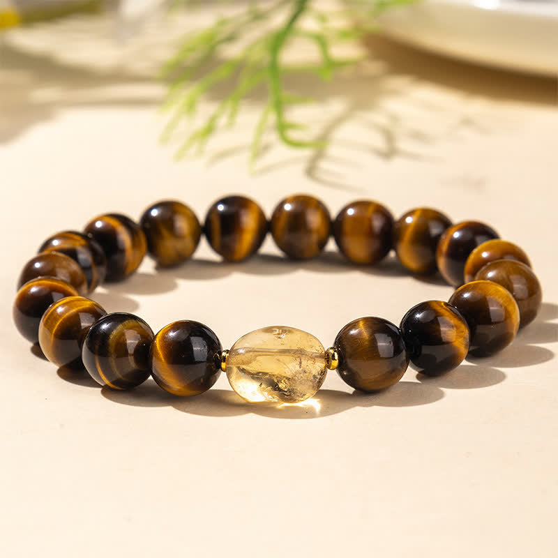 Nimara Ritual 10mm Natural Tiger Eye Citrine Bead Courage Bracelet