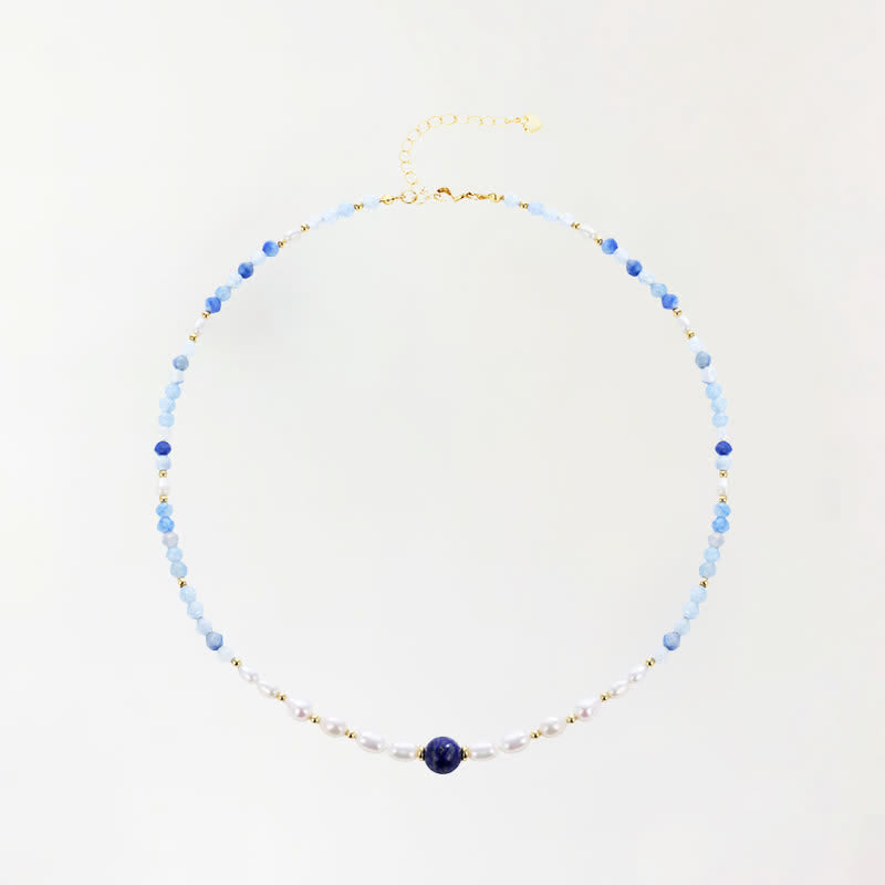 Nimara Ritual Natural Blue Aventurine Lapis Lazuli Pearl Bead Concentration Necklace
