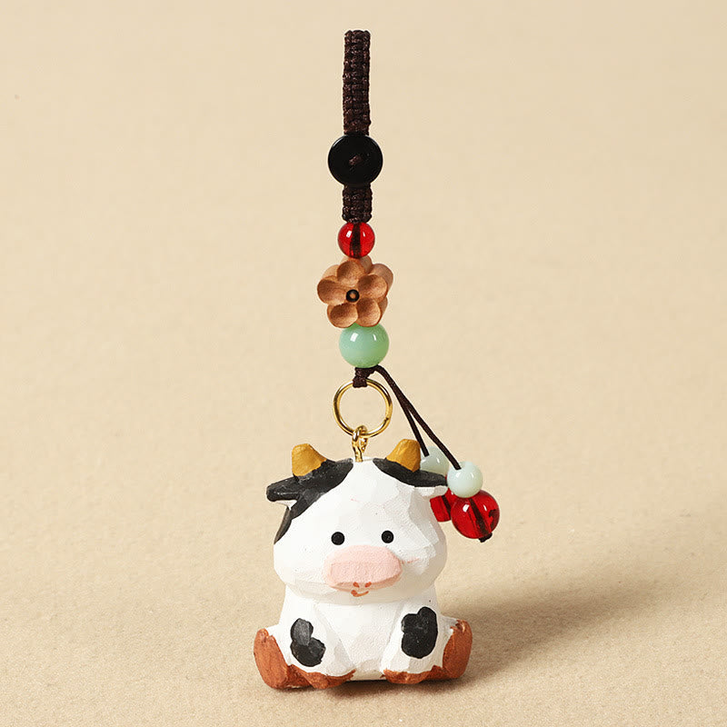 Nimara Ritual Chinese Zodiac Linden Wood Engraved Plum Blossom Peace Safe Om Mani Padme Hum Positive Key Chain
